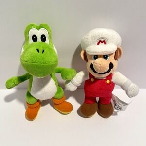 Super Mario Fire Mario & Yoshi Plush 9" Nintendo Stuffies Mario Brothers